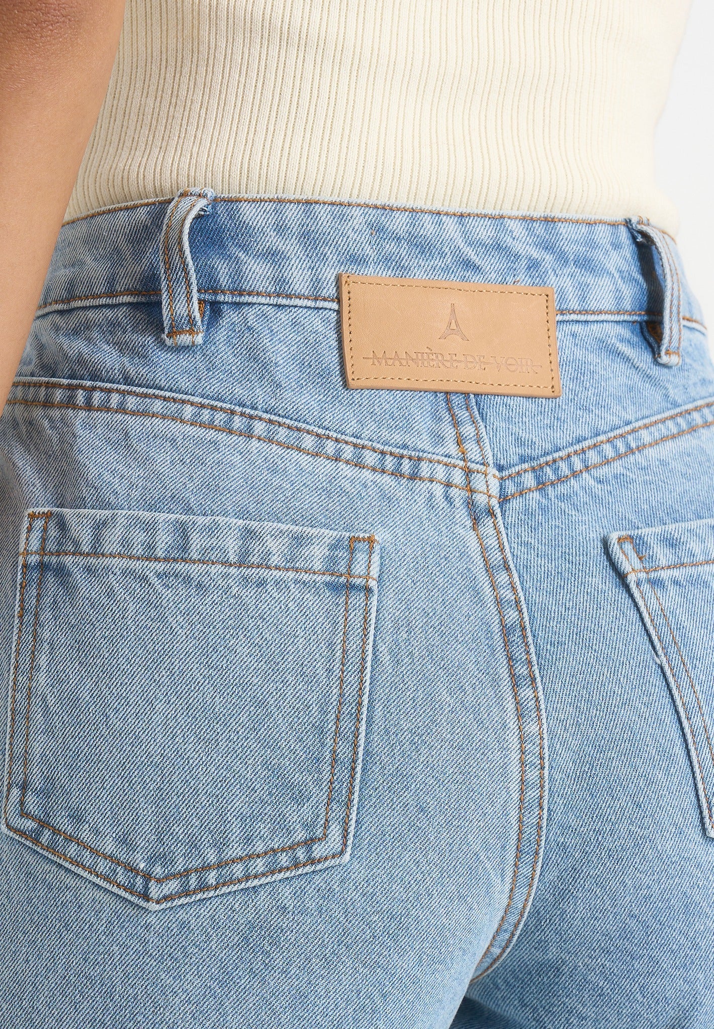 Frida - Eiffel Detail Straight Leg Denim Jeans - Mid Blue