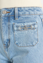 Frida - Eiffel Detail Straight Leg Denim Jeans - Mid Blue