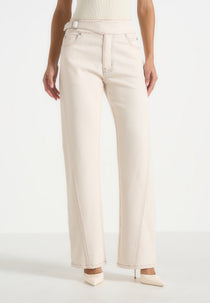 Loane - Twist Leg Boyfriend Jeans With Waist Adjuster - Cream