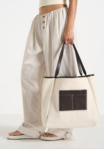 Dakota - Unisex Reversible Leather & Suede Tote Bag - Brown