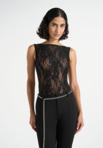 Rhonda - Open-Back Lace Bodysuit - Black