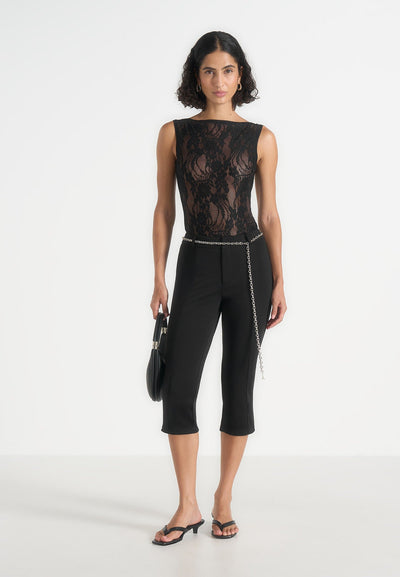 Rhonda - Open-Back Lace Bodysuit - Black