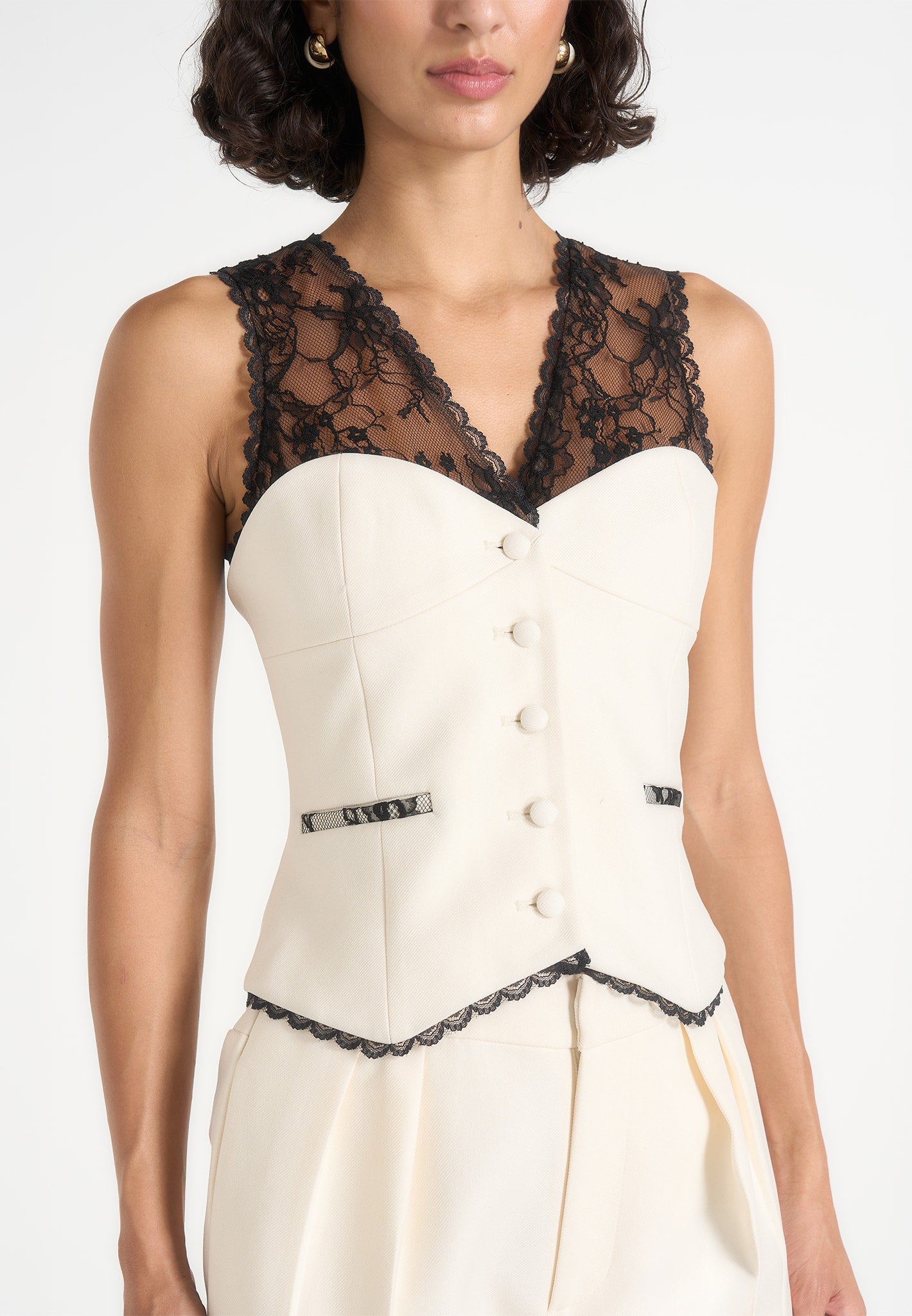 Veronica - Lace Tailored Corset Waistcoat - White