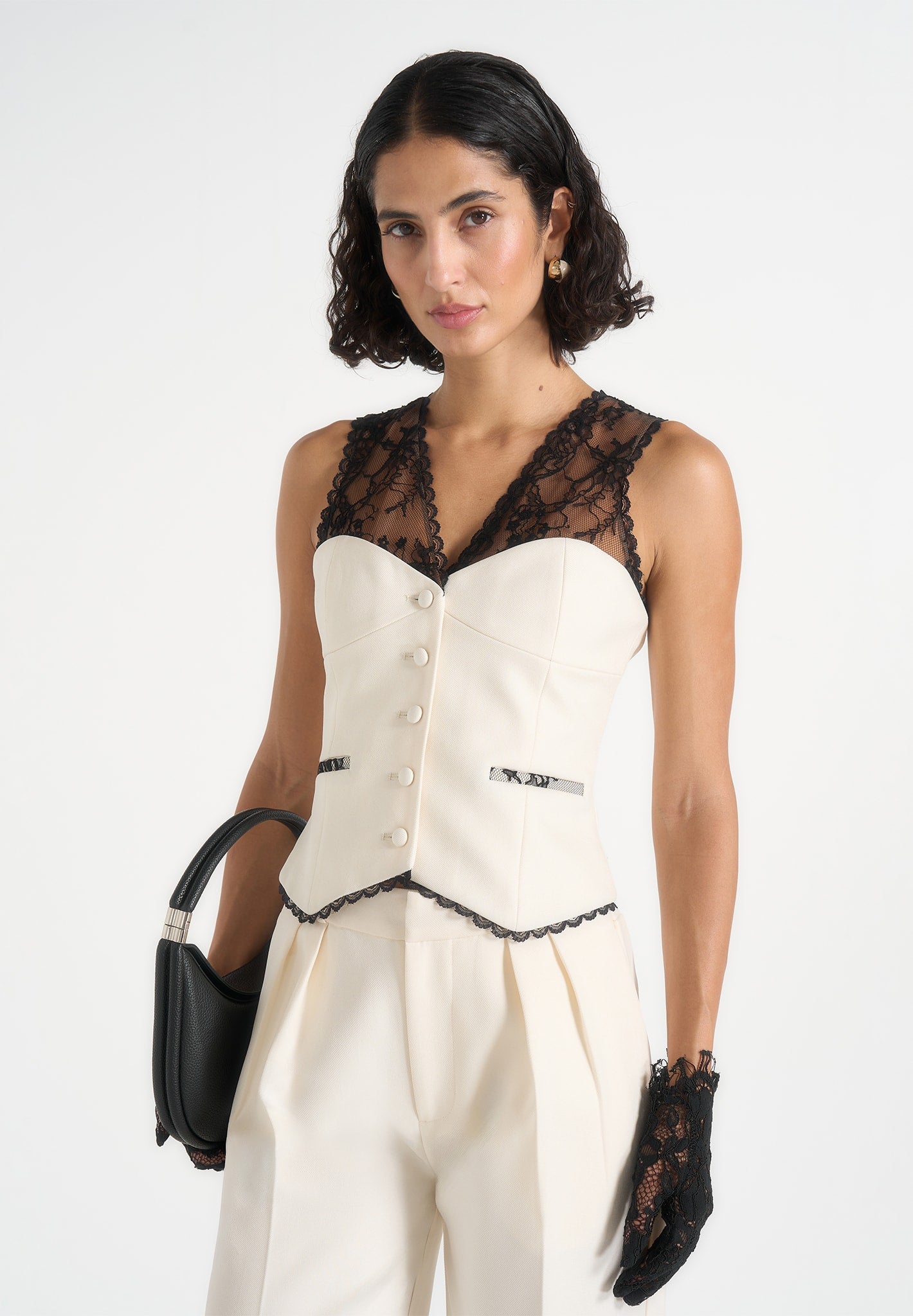 Veronica - Lace Tailored Corset Waistcoat - White