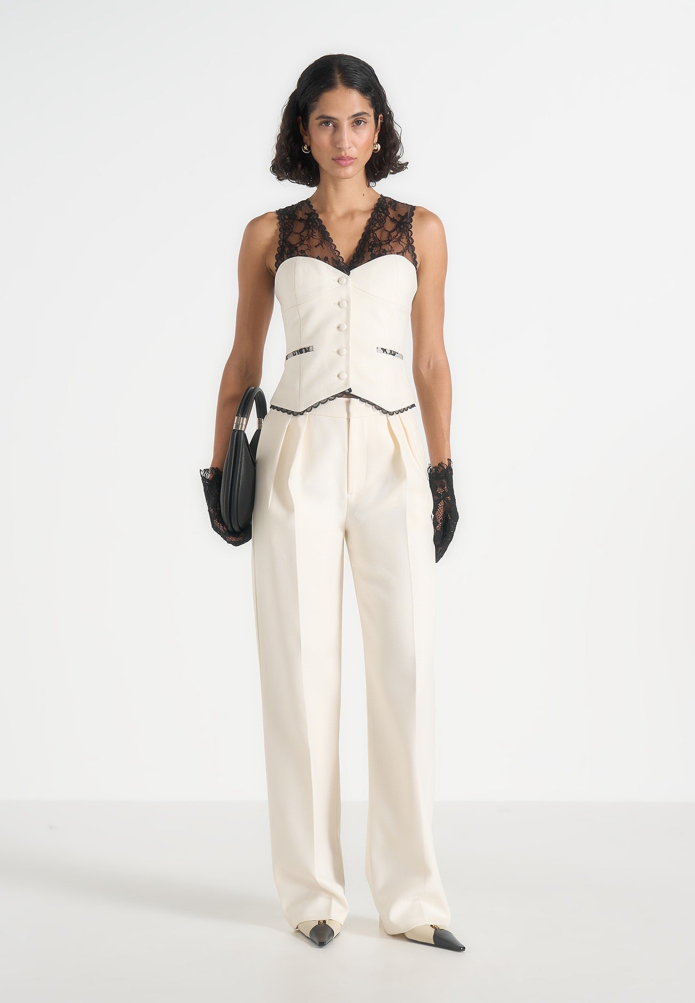 Veronica - Lace Tailored Corset Waistcoat - White