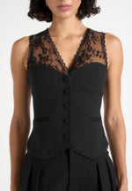 Veronica - Lace Tailored Corset Waistcoat - Black