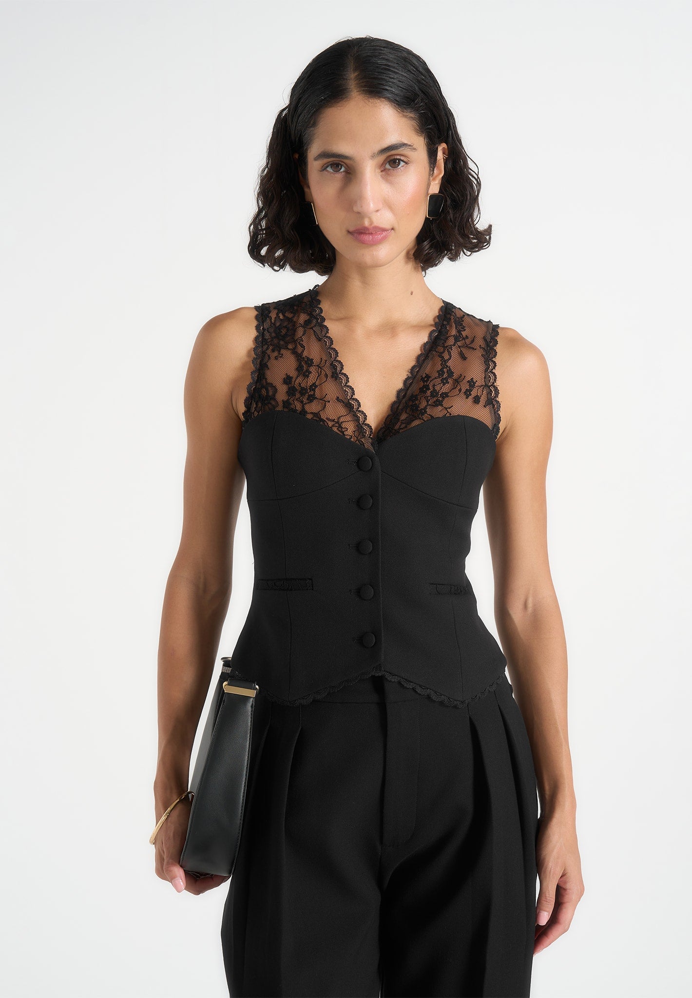 Veronica - Lace Tailored Corset Waistcoat - Black