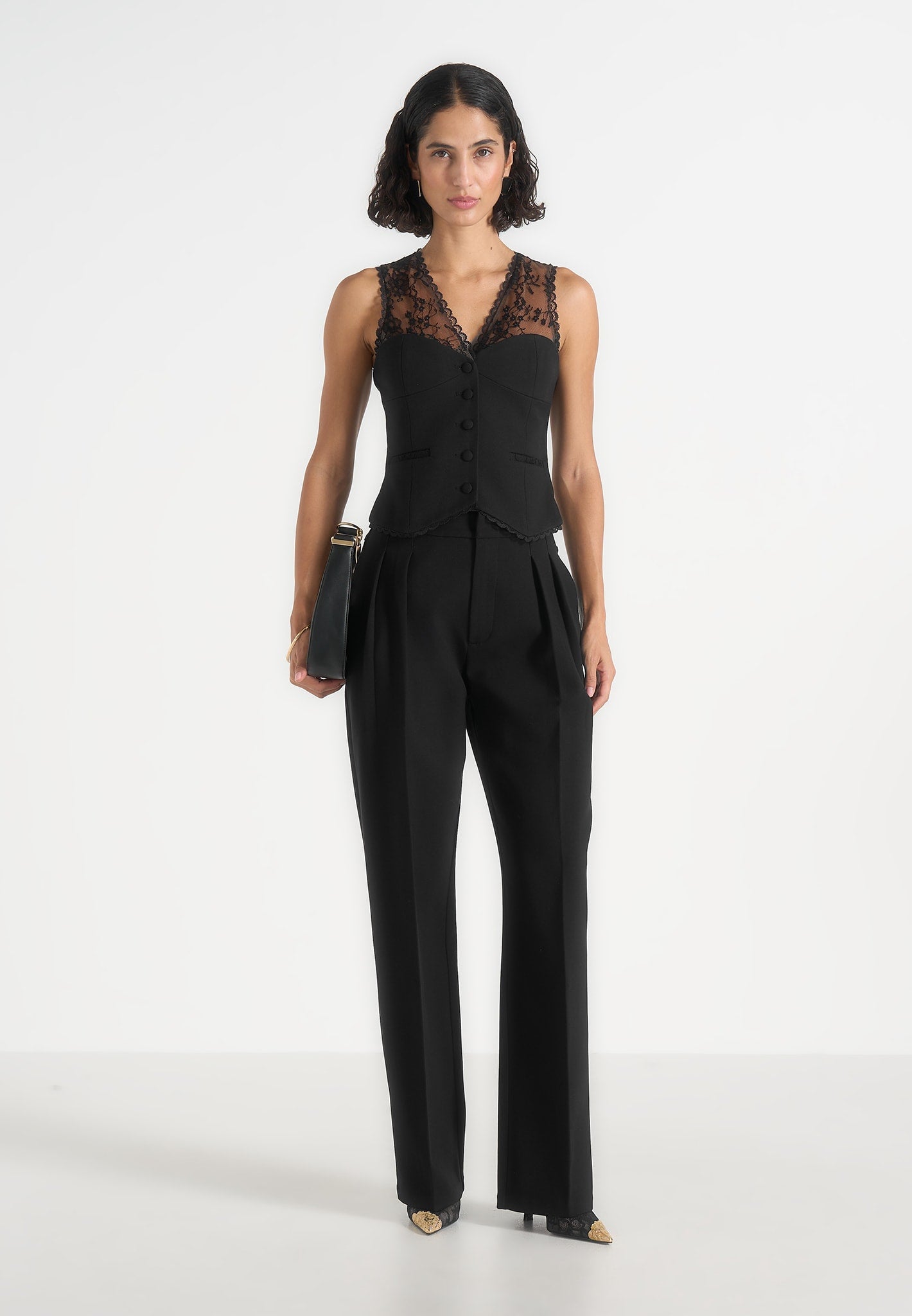 Veronica - Lace Tailored Corset Waistcoat - Black