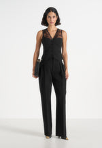 Veronica - Lace Tailored Corset Waistcoat - Black