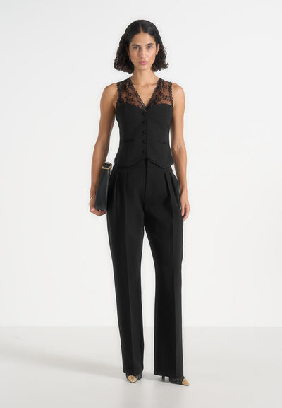 Veronica - Lace Tailored Corset Waistcoat - Black