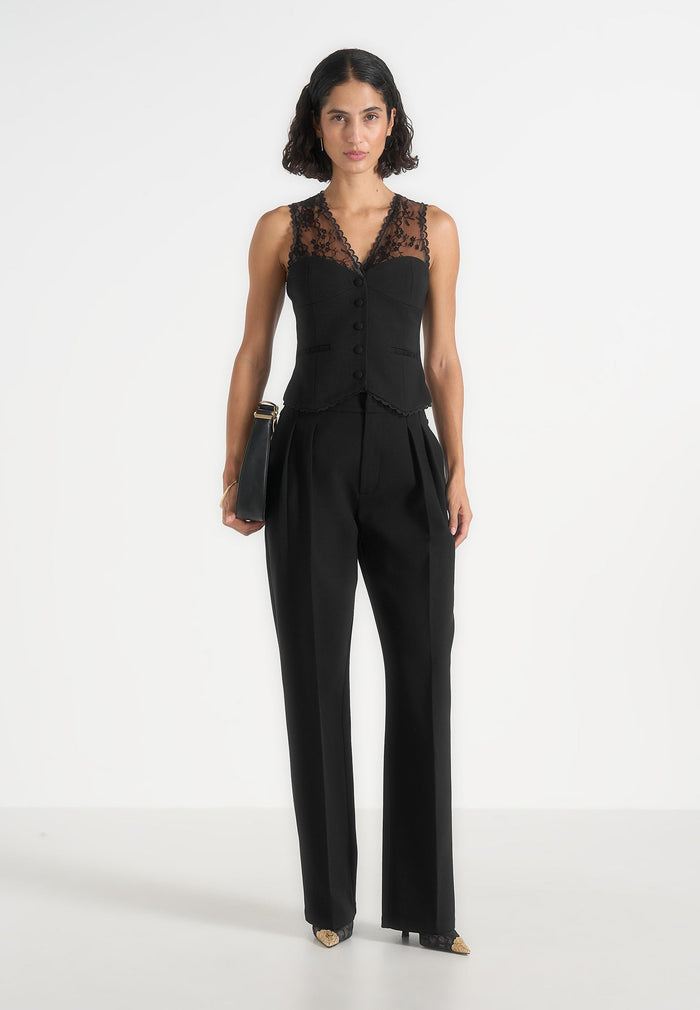 Veronica - Lace Tailored Corset Waistcoat - Black