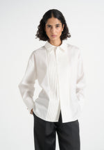 Hope - Pleated Tuxedo Cotton Shirt with Cinch Back - White