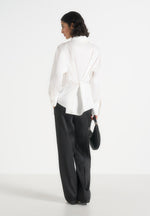 Hope - Pleated Tuxedo Cotton Shirt with Cinch Back - White