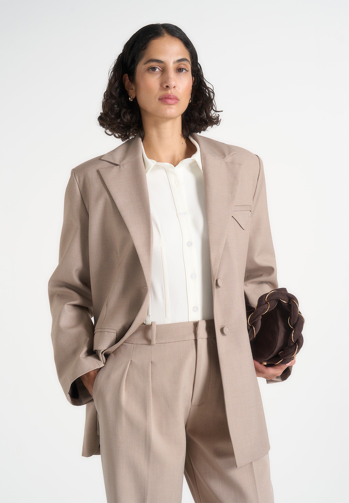Elena - Oversized Open Back Tailored Blazer - Taupe