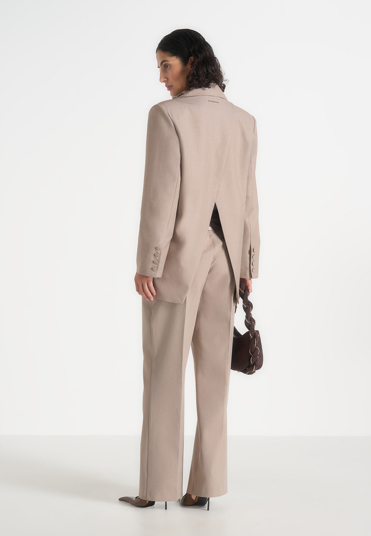 Elena - Oversized Open Back Tailored Blazer - Taupe