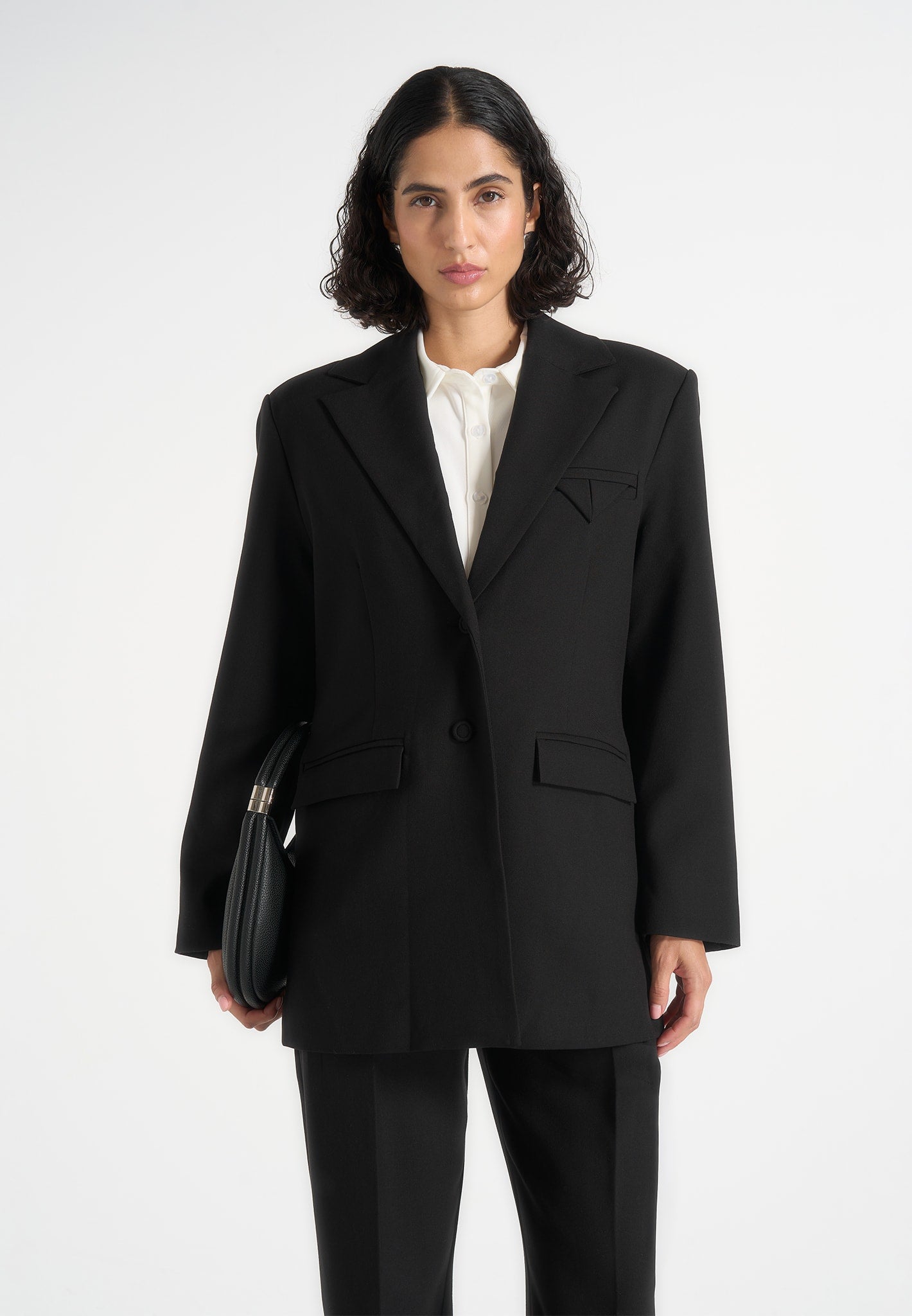 Elena - Oversized Open Back Tailored Blazer - Black