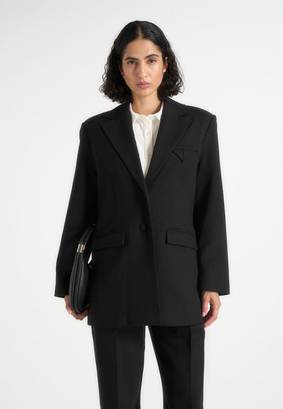 Elena - Oversized Open Back Tailored Blazer - Black