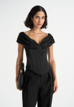Ursula - Off-Shoulder Pleated Corset Top - Black