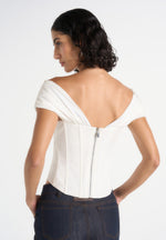 Ursula - Off-Shoulder Pleated Cotton Corset Top - White
