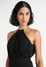 Fabienne - Metallic Ruched Halterneck Maxi Dress - Black