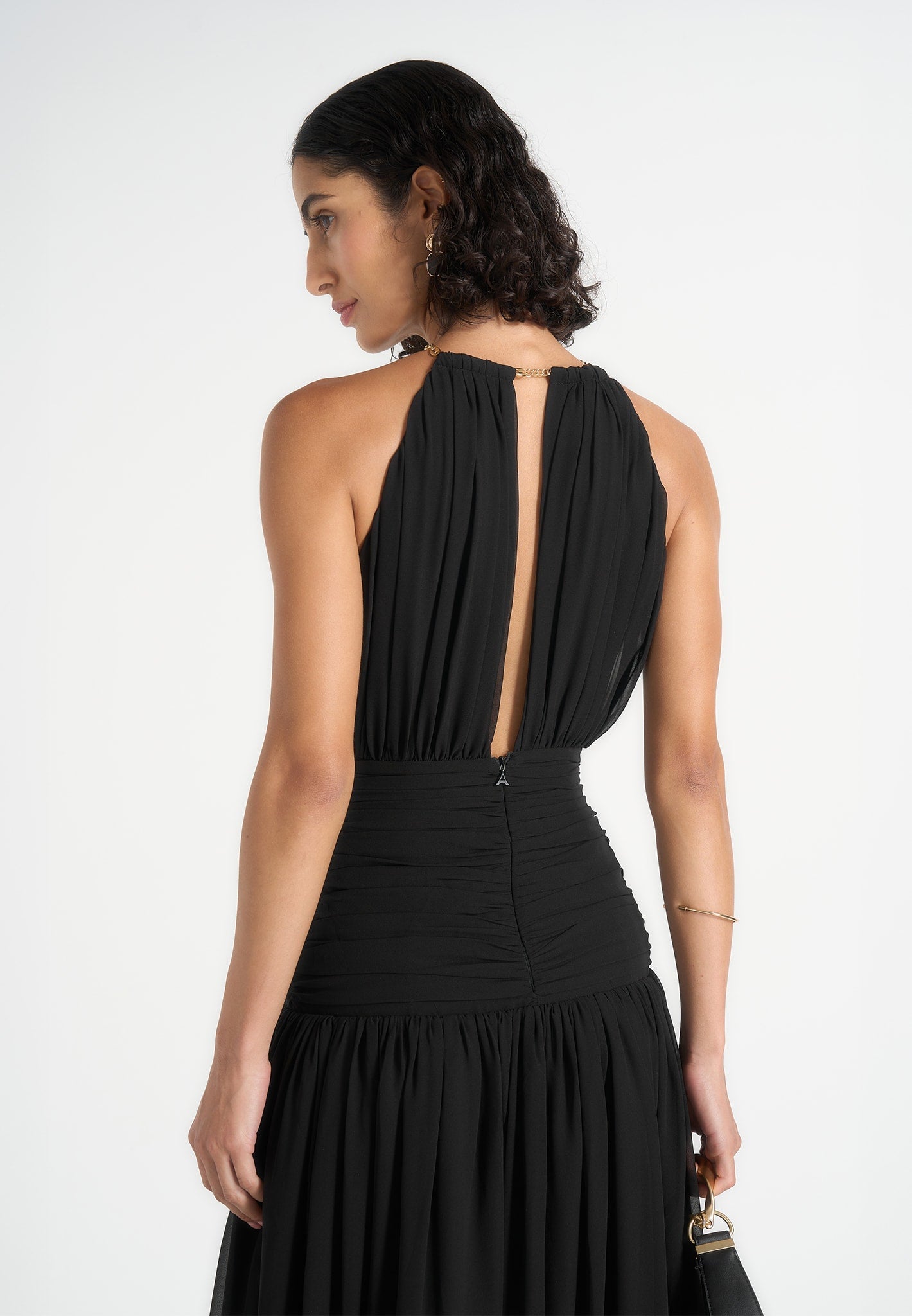 Fabienne - Metallic Ruched Halterneck Maxi Dress - Black