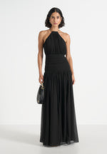 Fabienne - Metallic Ruched Halterneck Maxi Dress - Black