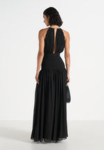 Fabienne - Metallic Ruched Halterneck Maxi Dress - Black