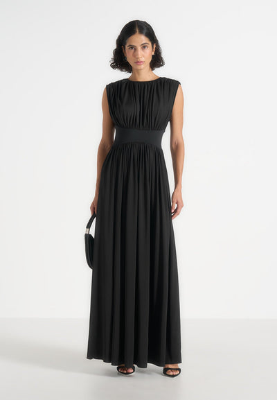 ivana-modest-pleated-cinch-maxi-dress-black