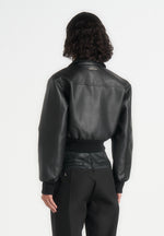 Cosette - Leather Lapel Bomber Jacket - Black