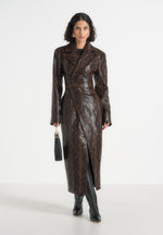 Esma - Python Asymmetric Coat with Cinch Belt - Brown