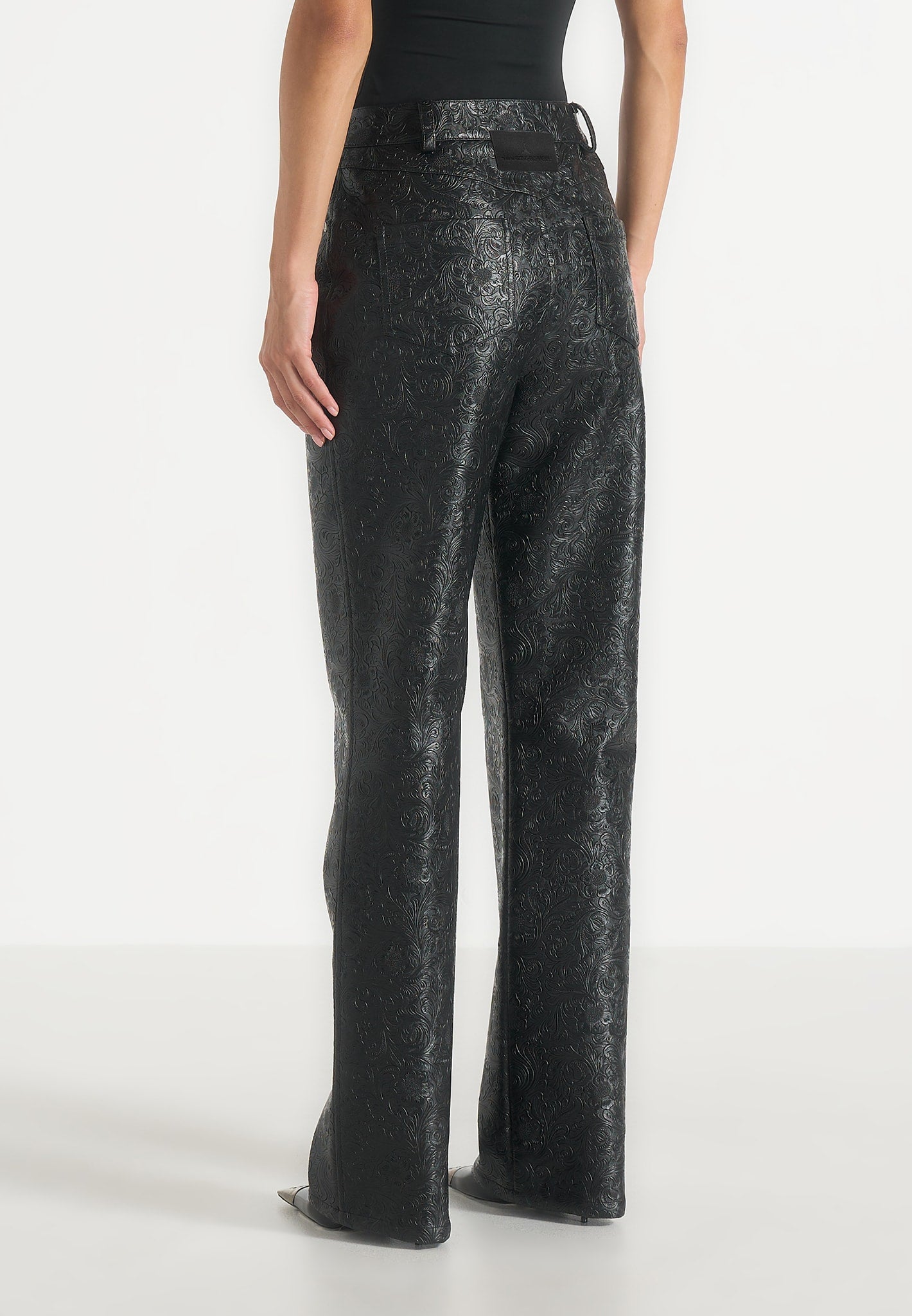 Ruth - Embossed Leather Mid Rise Trousers - Black