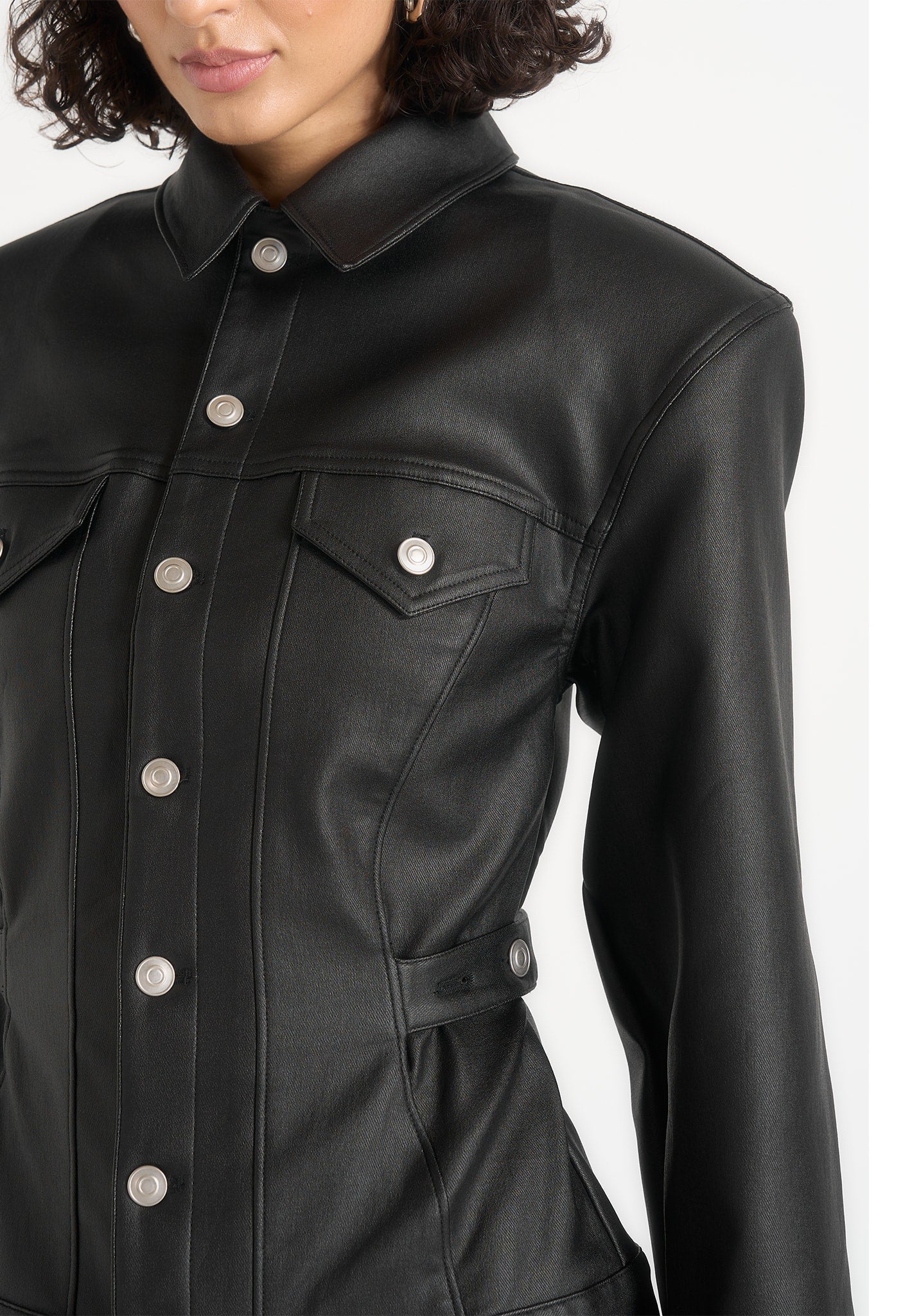 Karla - Wax Effect Cinch Waist Jacket - Black