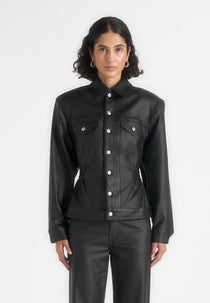 Karla - Wax Effect Cinch Waist Jacket - Black