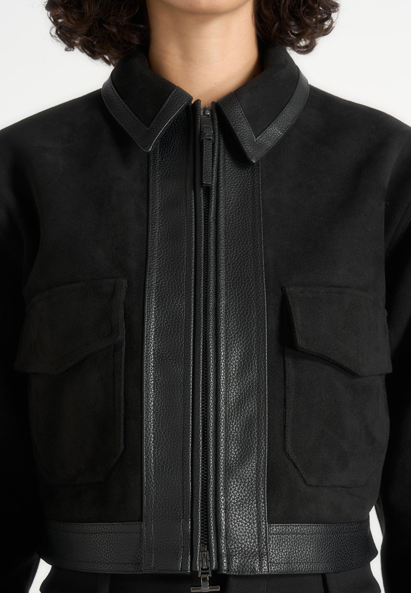 Denise - Suede & Pebbled Leather Jacket - Black