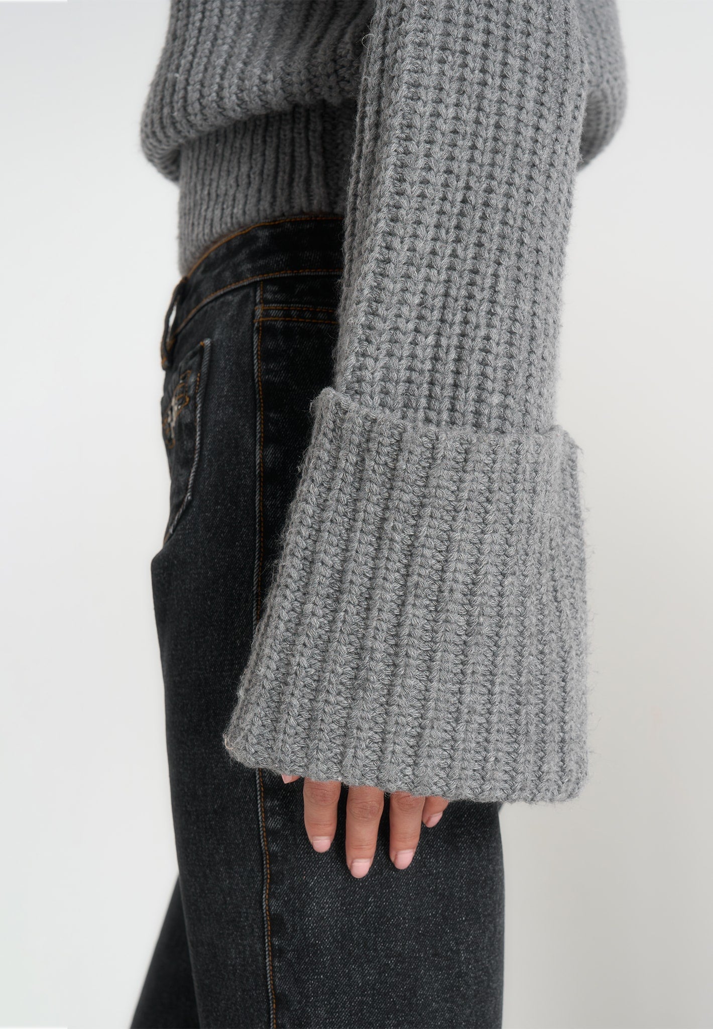 Amaya - Roll Neck Knit Jumper With Cuffs - Grey
