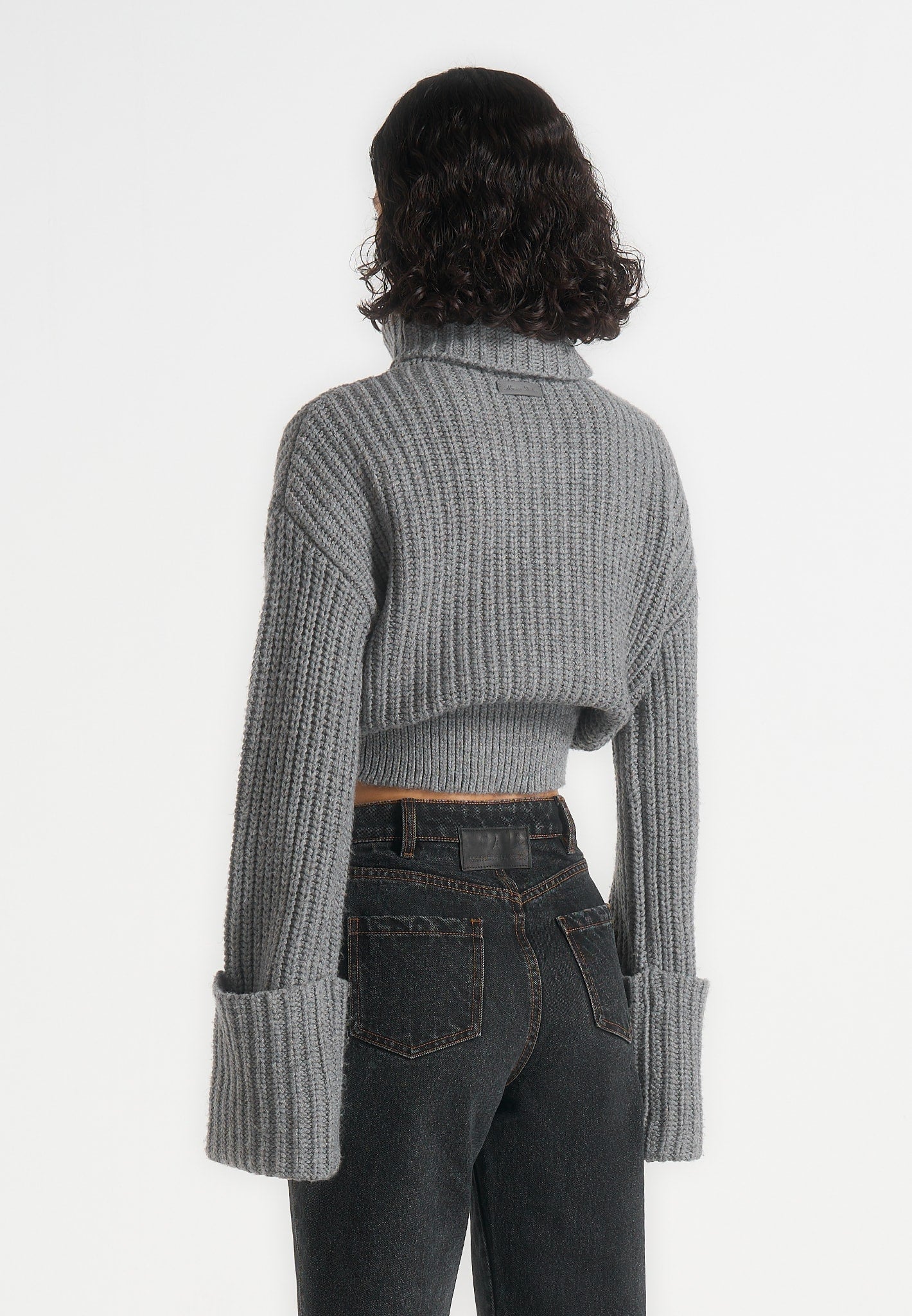 Amaya - Roll Neck Knit Jumper With Cuffs - Grey