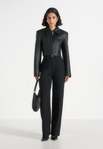 Adina - Leather Cropped Jacket - Black