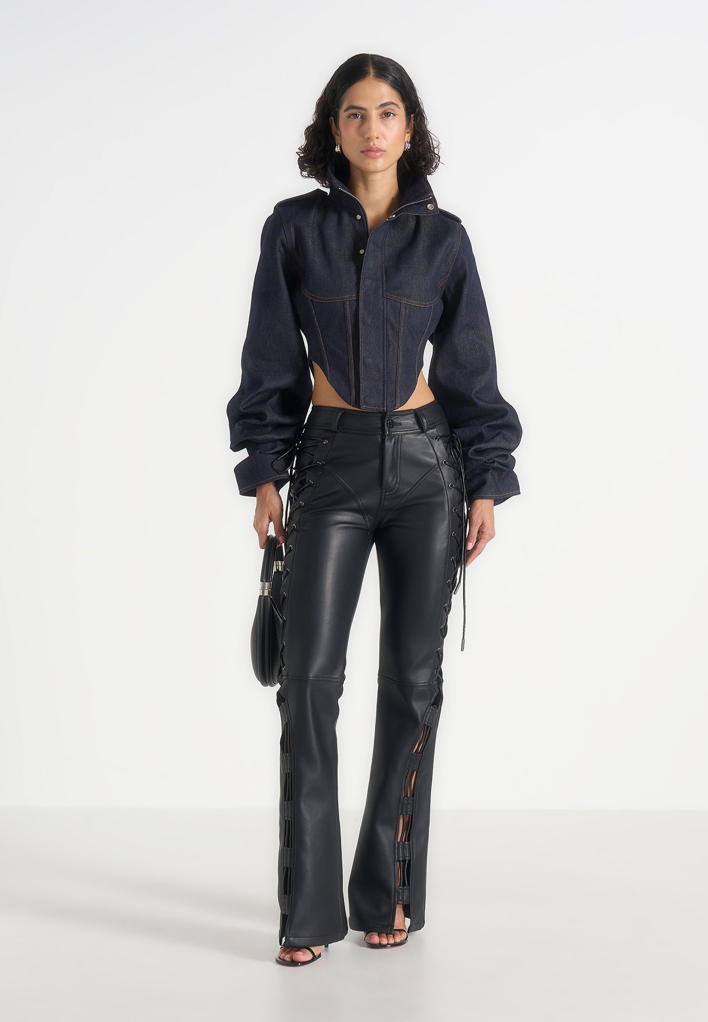 Solange - Denim Tacked Sleeve Corset Jacket - Indigo
