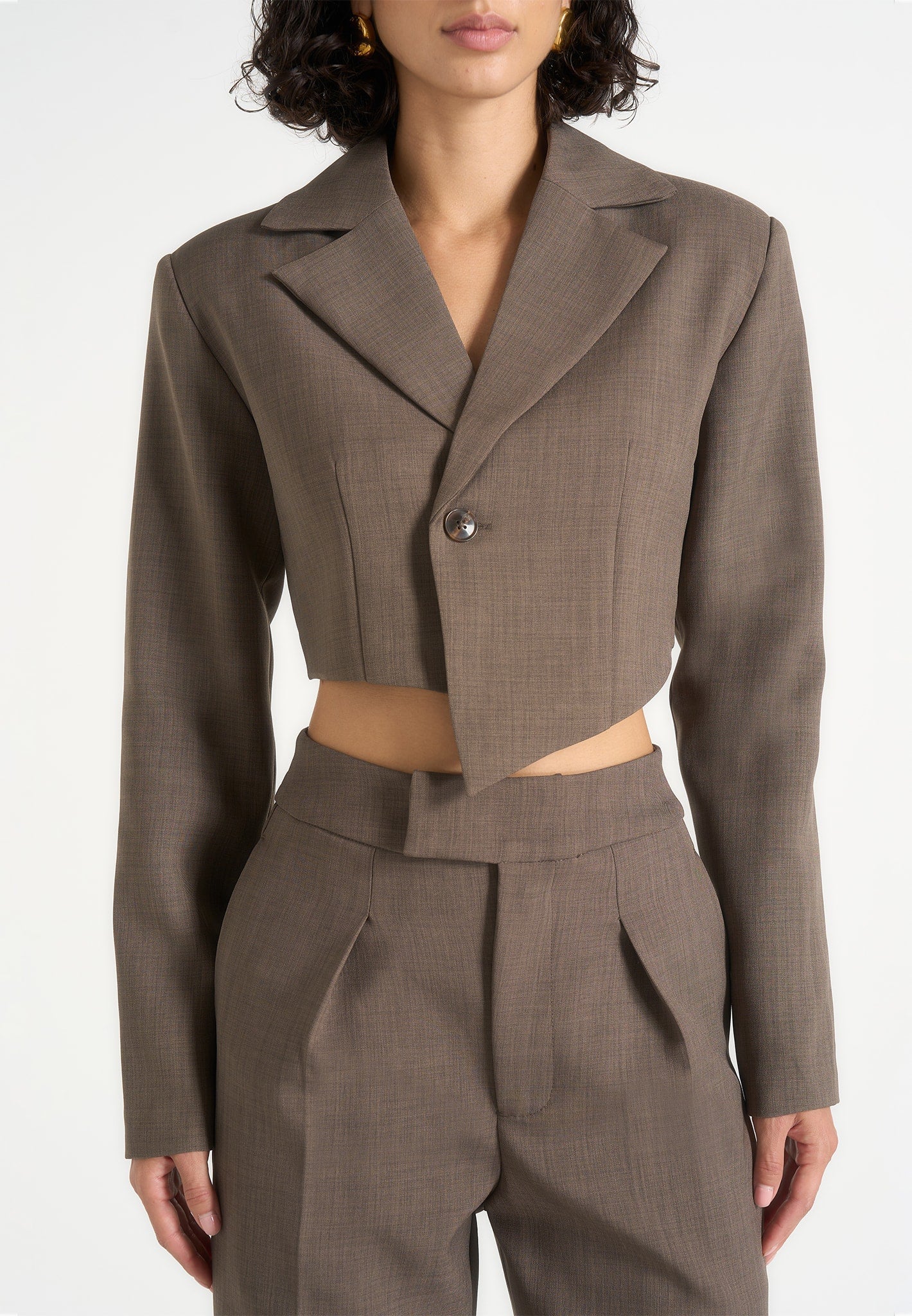 Dina - Asymmetric Tailored Cropped Blazer - Dark Taupe