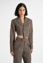 Dina - Asymmetric Tailored Cropped Blazer - Dark Taupe