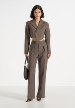 Dina - Asymmetric Tailored Cropped Blazer - Dark Taupe