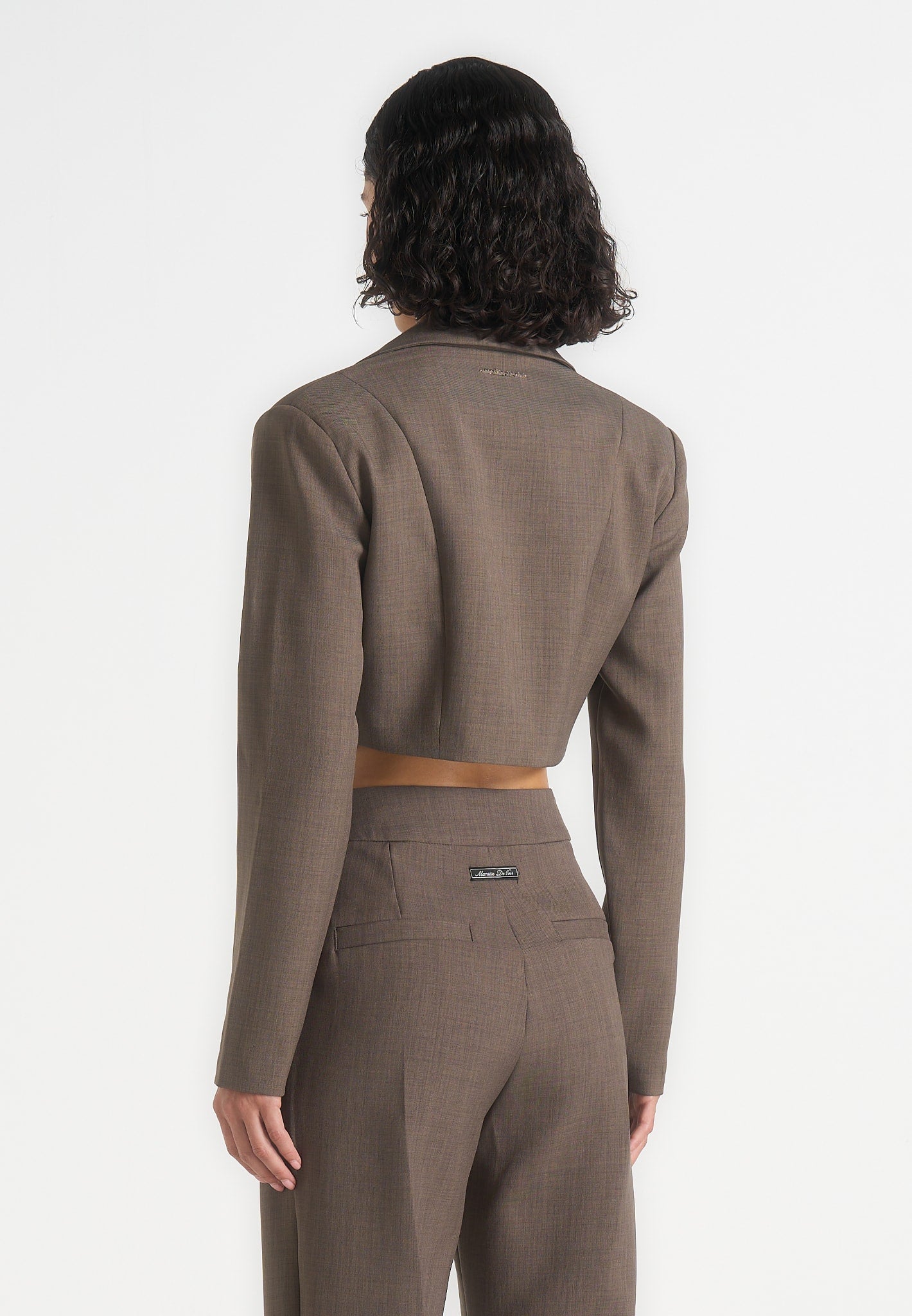 Dina - Asymmetric Tailored Cropped Blazer - Dark Taupe