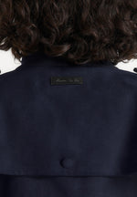 Delfina - Suede Layered-Shoulder Cropped Bomber Jacket - Navy
