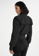 Delfina - Suede Layered-Shoulder Cropped Bomber Jacket - Black