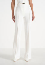 Quinn - High-Waisted Belted Fit & Flare Trousers - White