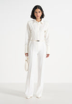 Quinn - High-Waisted Belted Fit & Flare Trousers - White