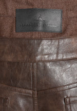 Carmen - Double Waistband Vintage Leather & Denim Trousers - Brown