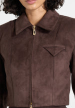 Adina - Suede Cropped Jacket - Brown