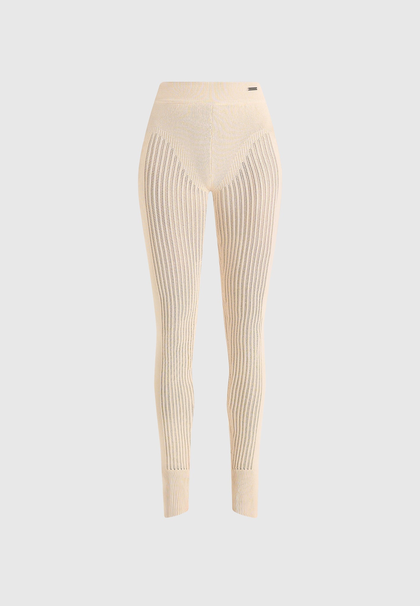 Knitted High Waisted Leggings - Beige