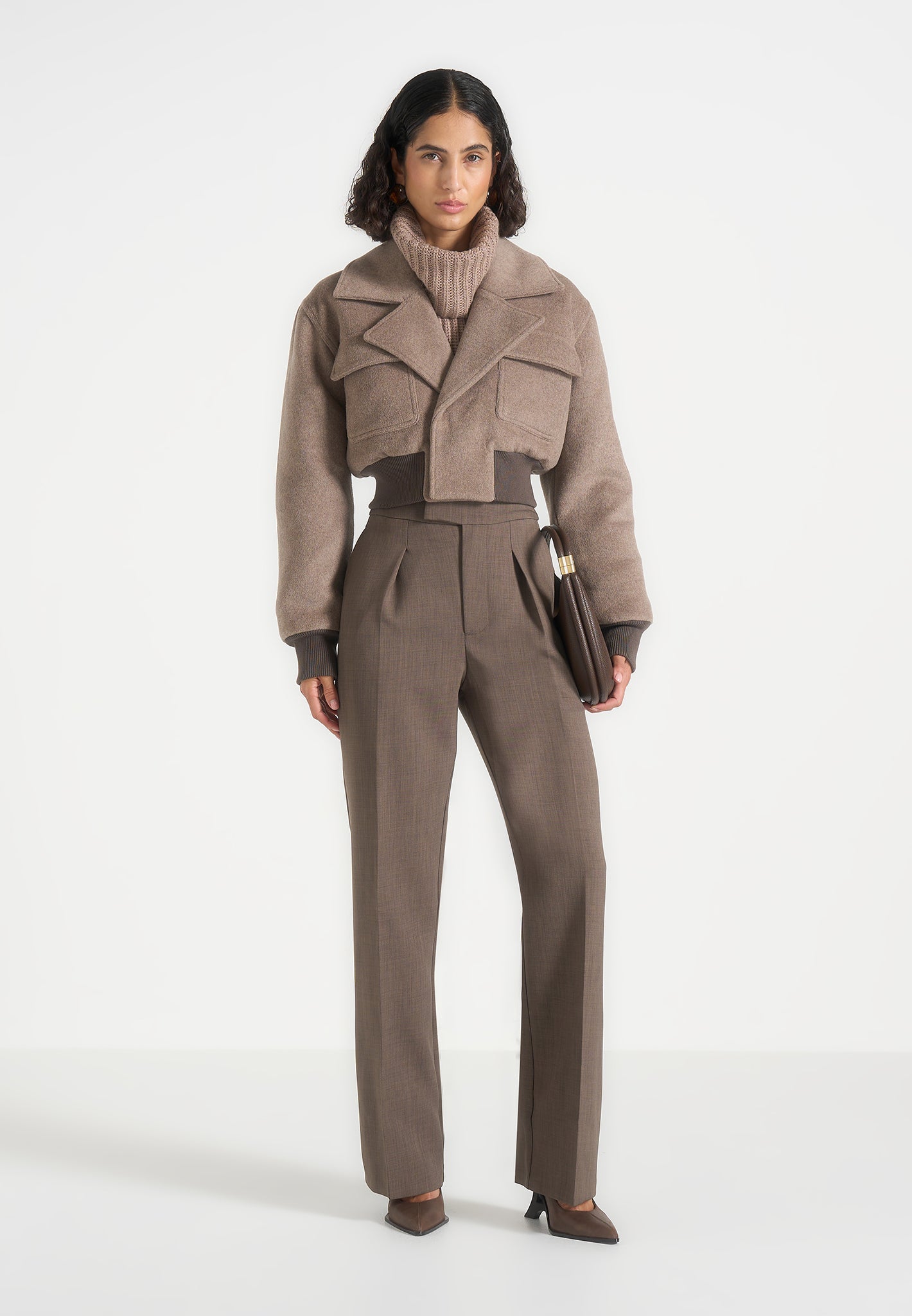 Cosette - Wool Lapel Bomber Jacket - Taupe